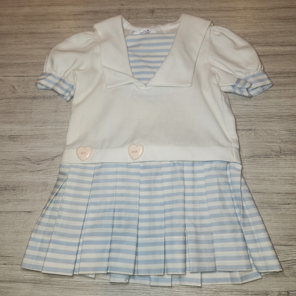 Vintage Chantilly Place Summer Dress Toddler Girls Blue And White Size 3t A4